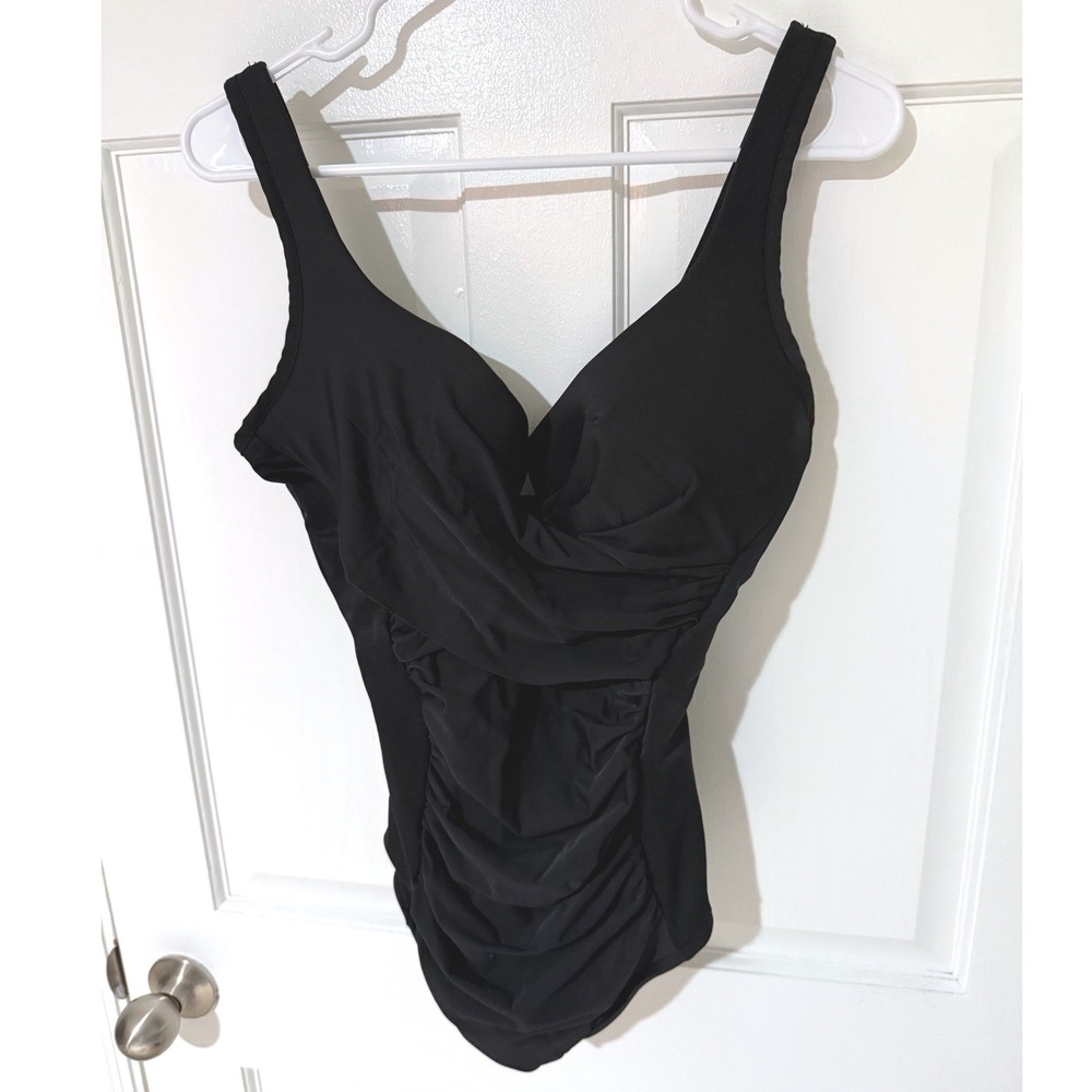 Miraclesuit Womens Black Ruched One Piece Swimsuit‎ Tummy Control Size L